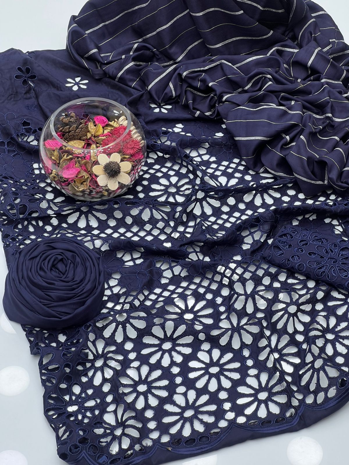 Luxury Viscose & Chikankari 3-Piece Dress with Pure Broshia Shawl Dupatta