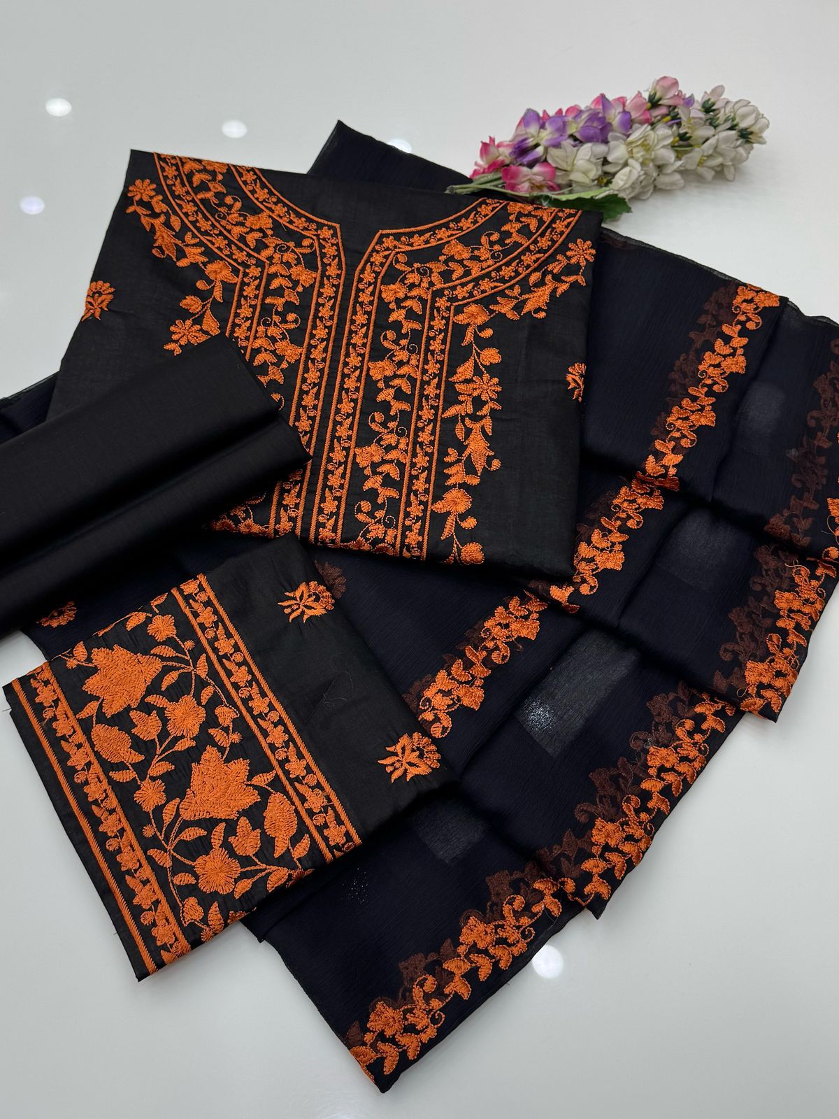 Pure Lawn 3-Piece Embroidered Dress – Handmade Style Elegance