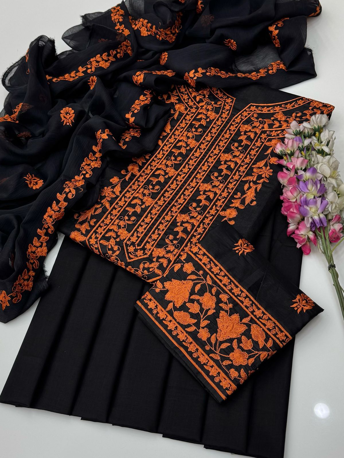 Pure Lawn 3-Piece Embroidered Dress – Handmade Style Elegance