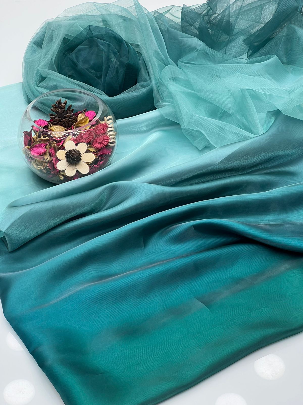 Italian Sheesha Silk Tie & Dye 2-Piece Dress with Soft Net Dupatta