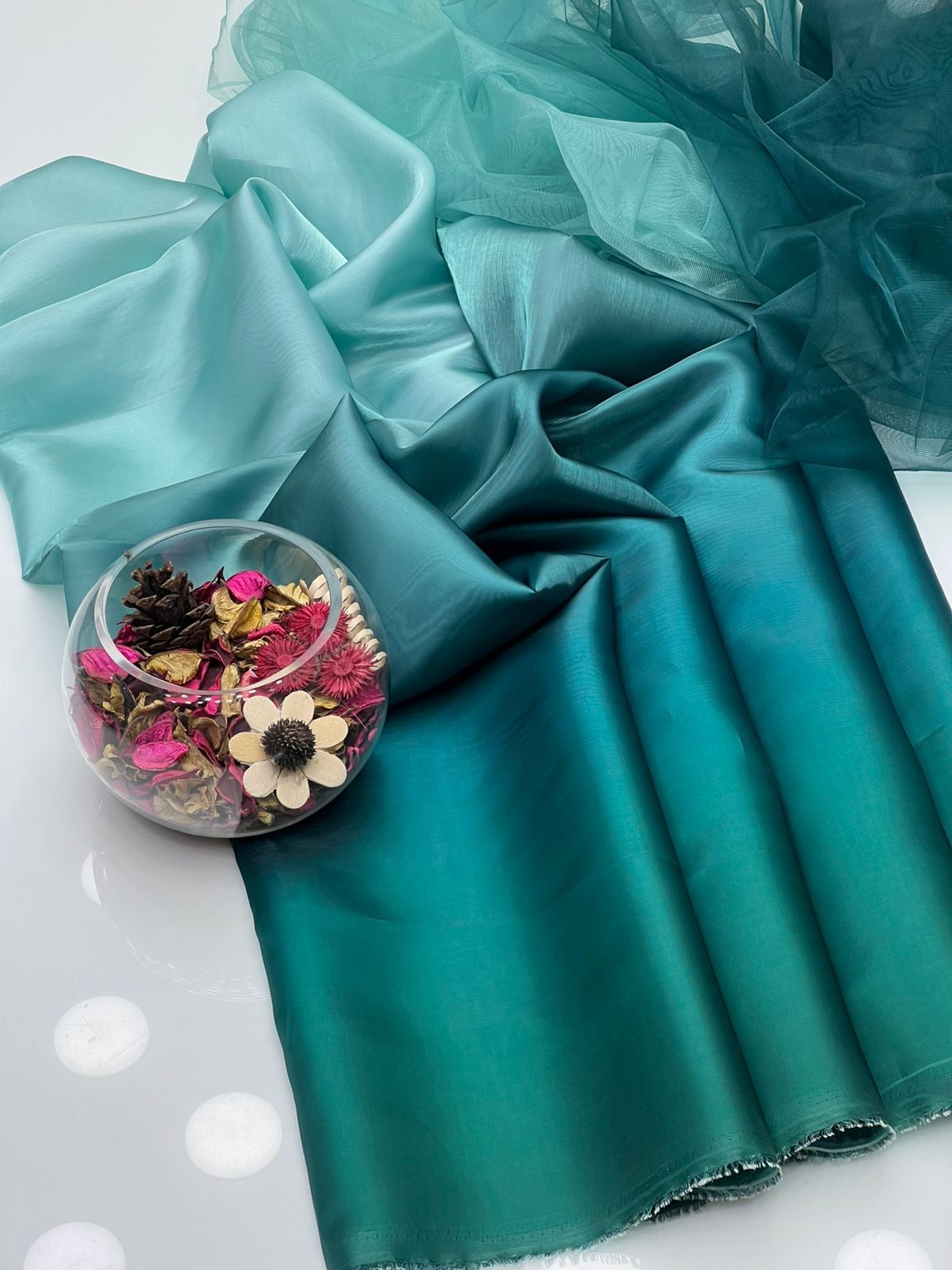 Italian Sheesha Silk Tie & Dye 2-Piece Dress with Soft Net Dupatta