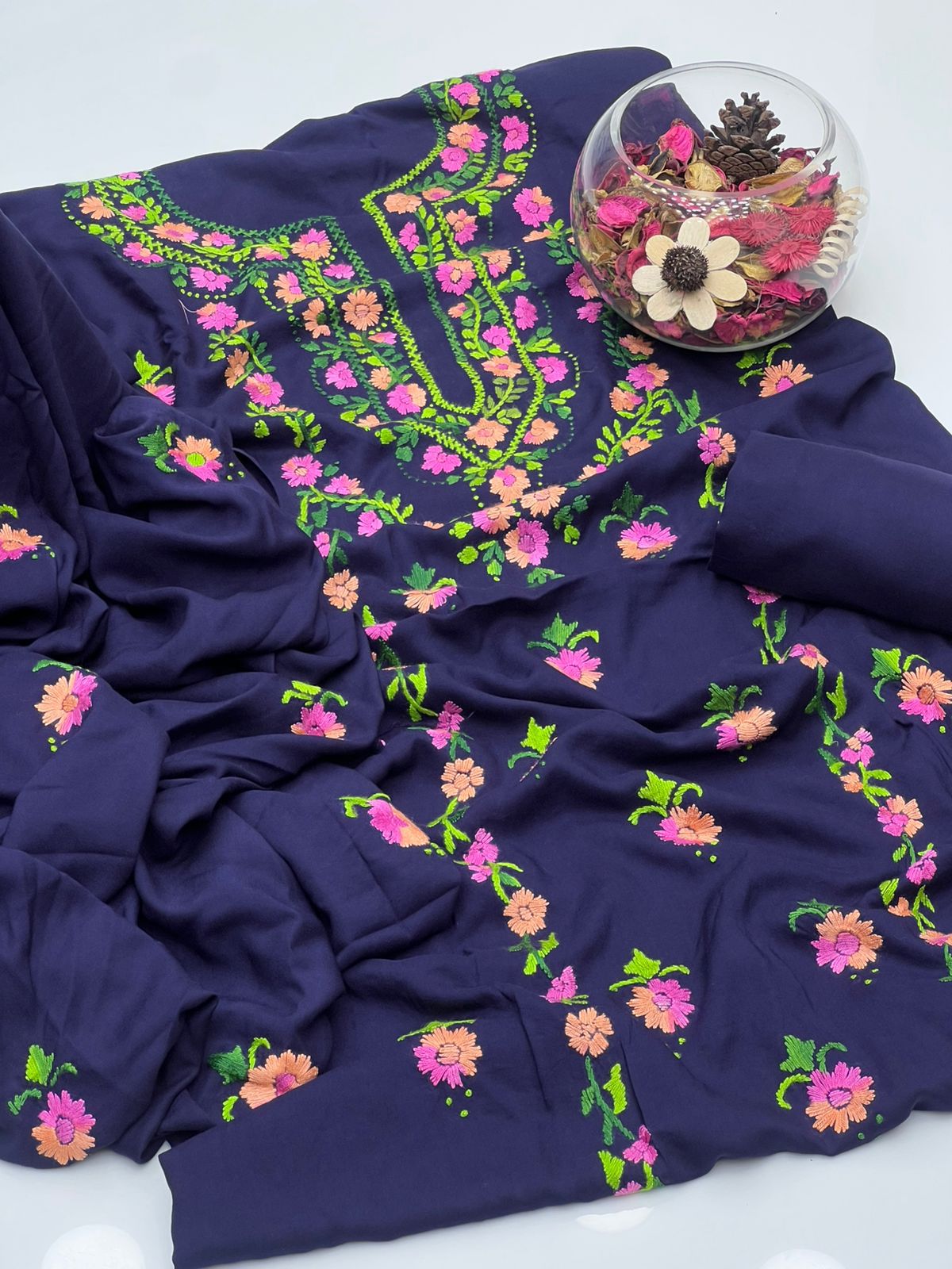 Soft Linen Kalina Style 3-Piece Suit with Multi Gala Work