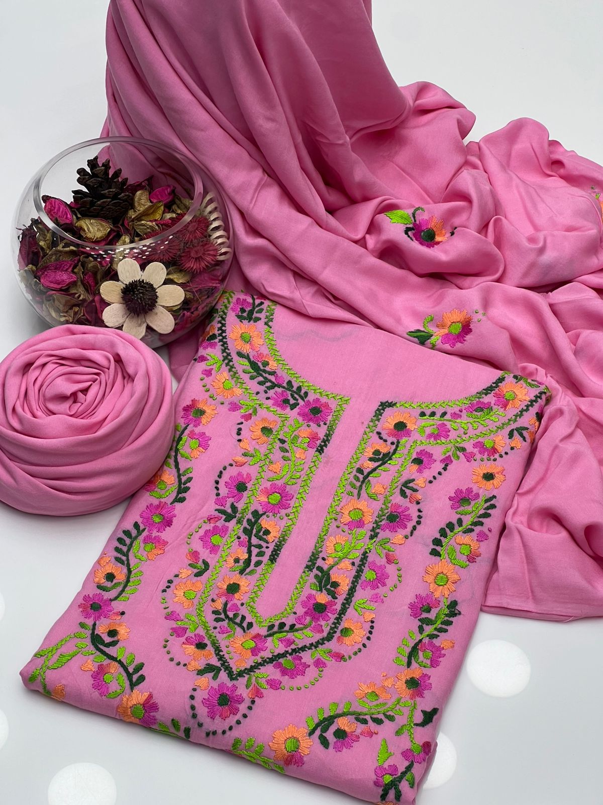 Soft Linen Kalina Style 3-Piece Suit with Multi Gala Work
