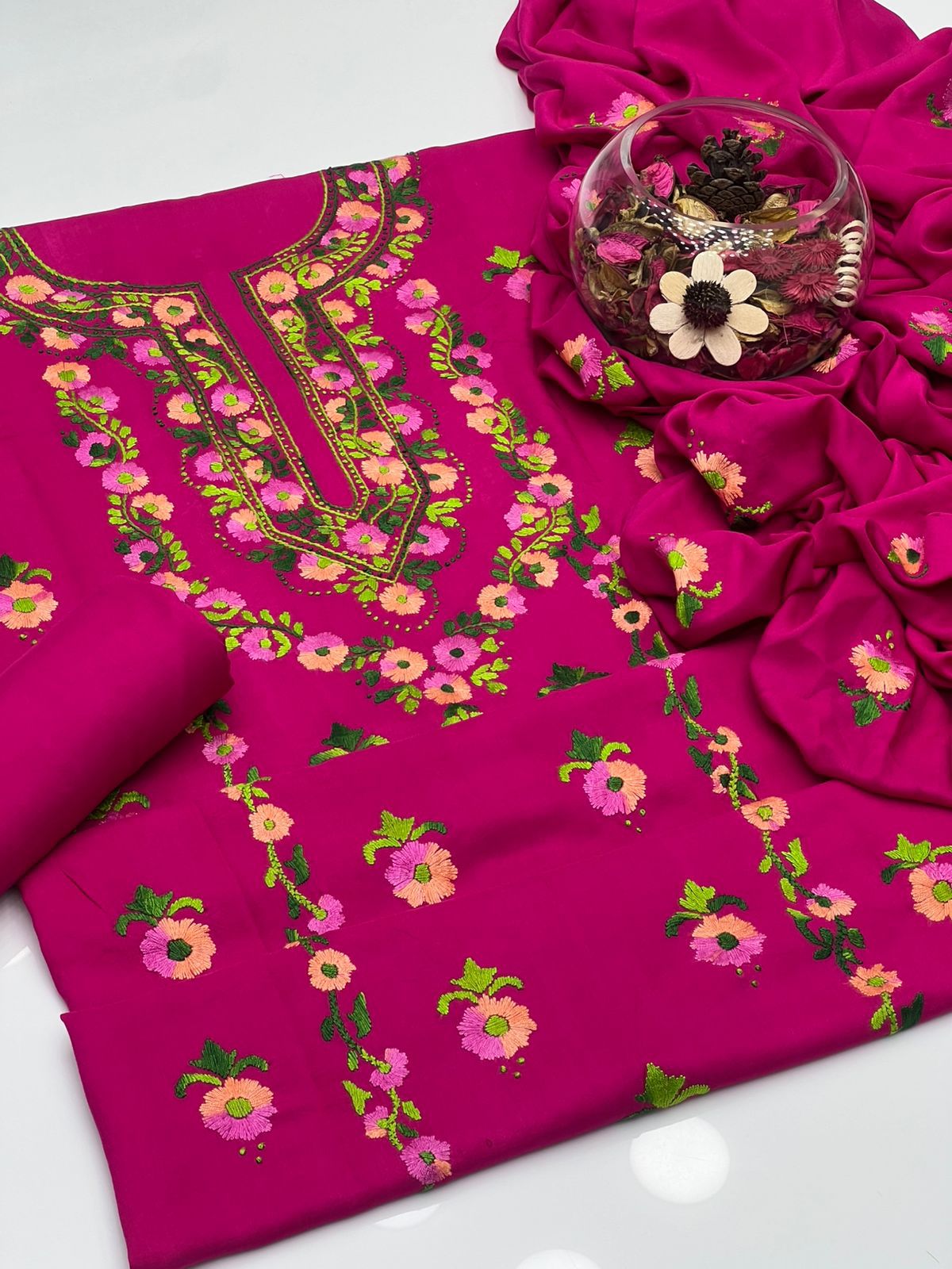 Soft Linen Kalina Style 3-Piece Suit with Multi Gala Work