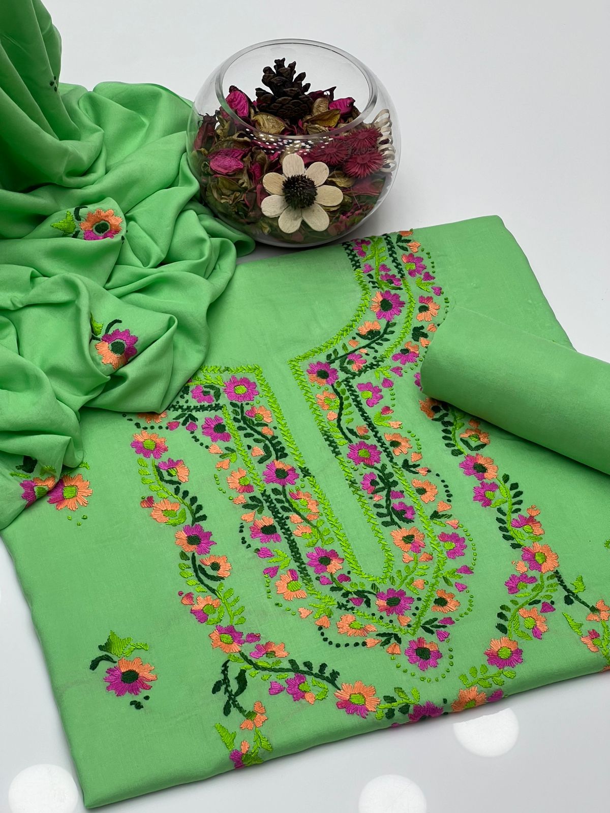 Soft Linen Kalina Style 3-Piece Suit with Multi Gala Work