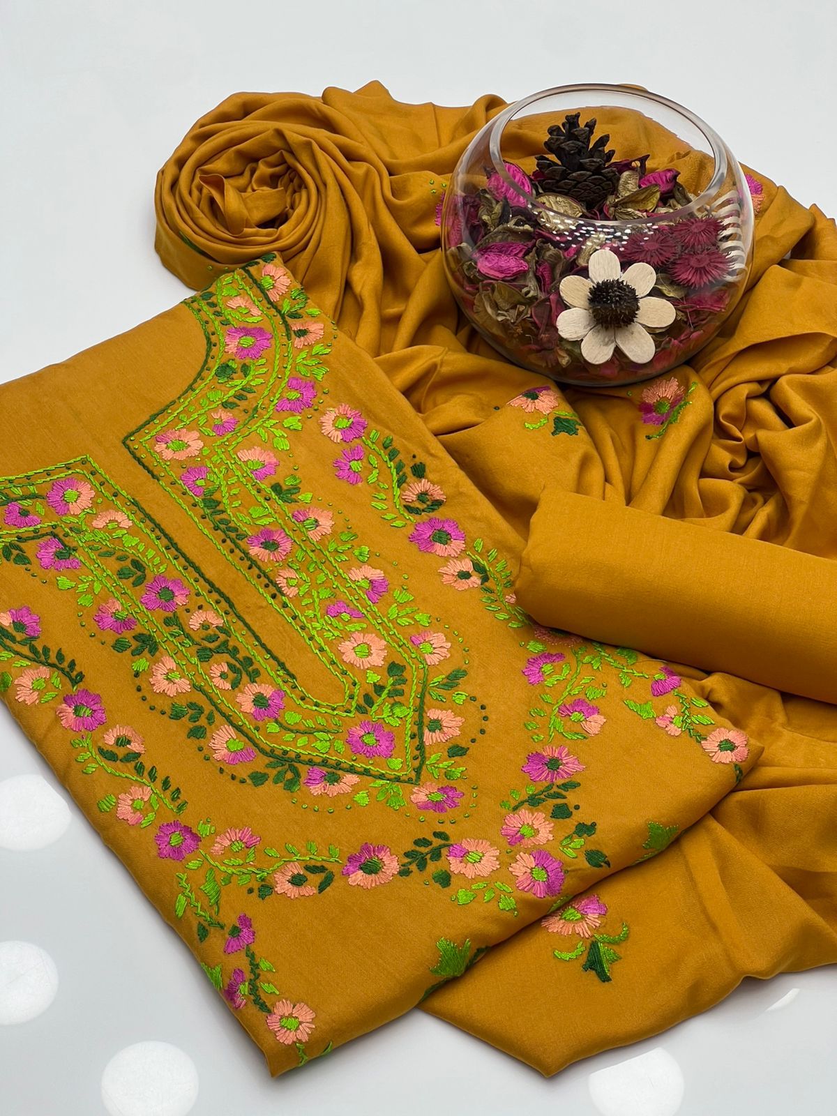 Soft Linen Kalina Style 3-Piece Suit with Multi Gala Work