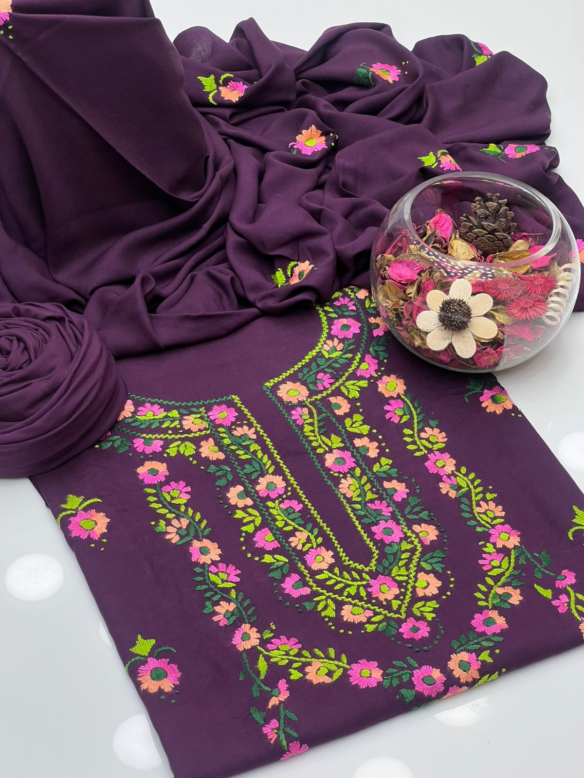 Soft Linen Kalina Style 3-Piece Suit with Multi Gala Work