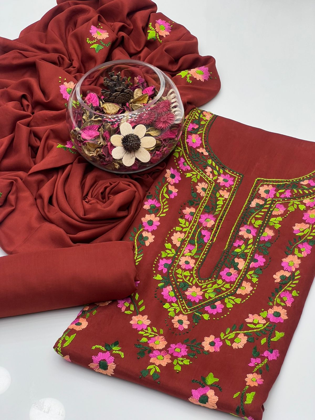 Soft Linen Kalina Style 3-Piece Suit with Multi Gala Work
