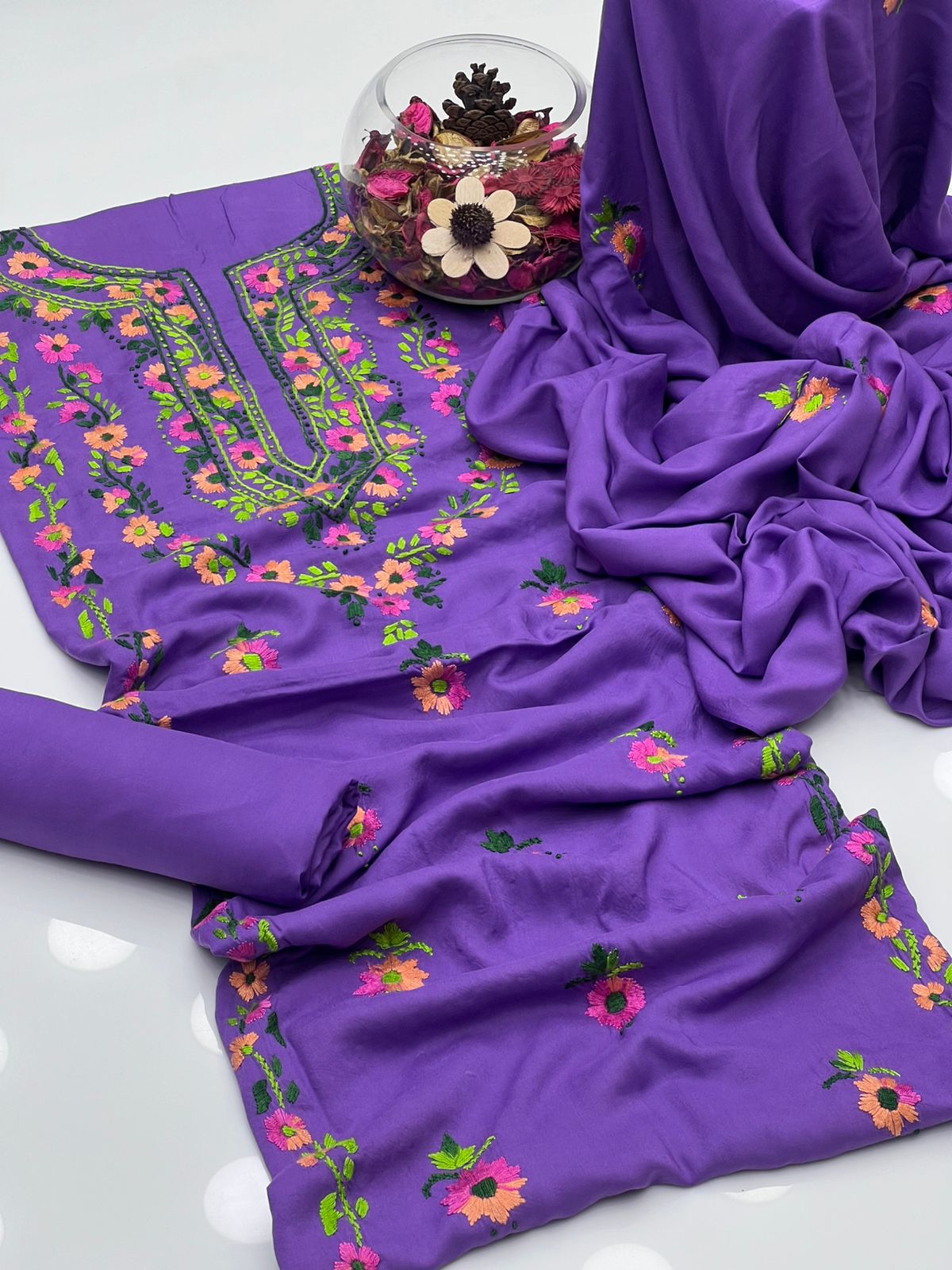 Soft Linen Kalina Style 3-Piece Suit with Multi Gala Work