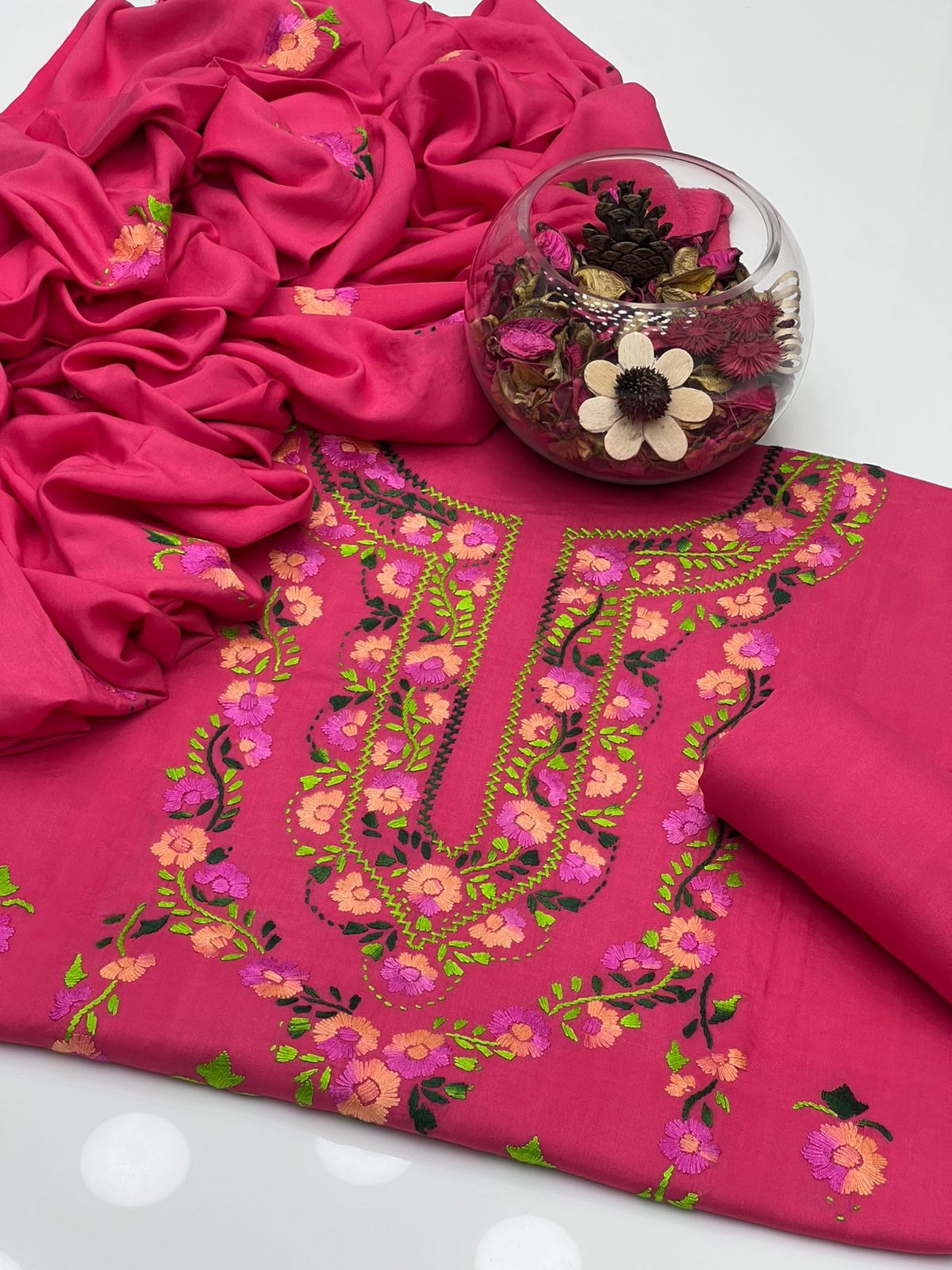 Soft Linen Kalina Style 3-Piece Suit with Multi Gala Work